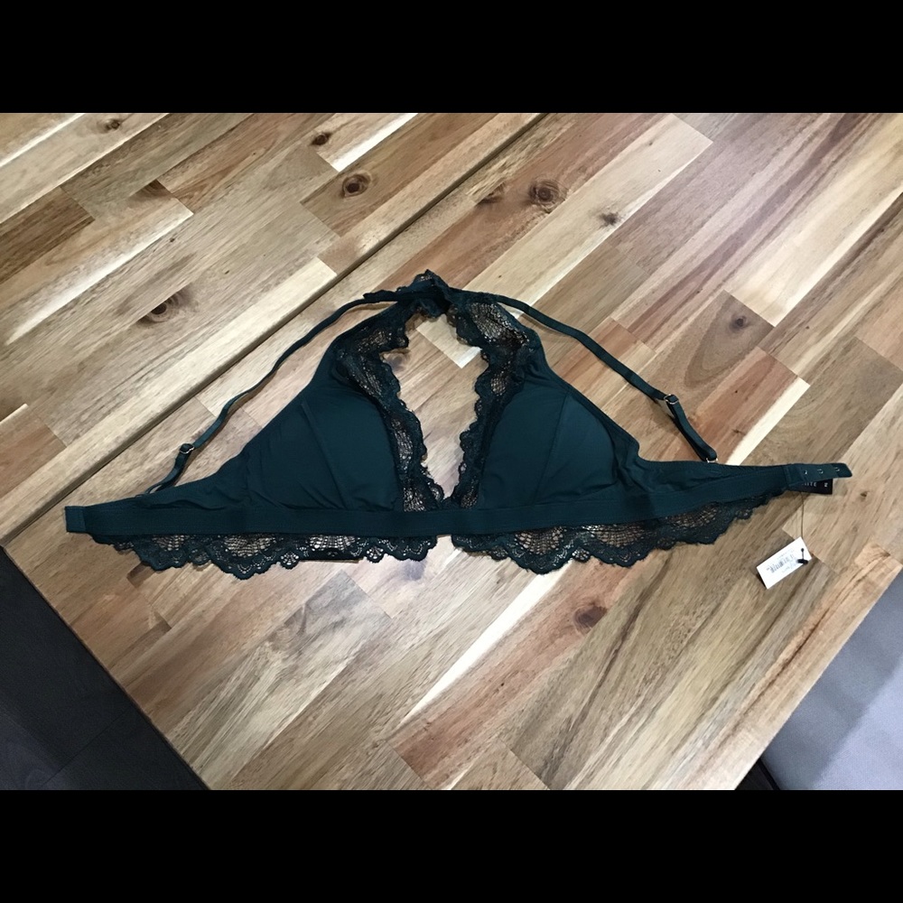 DYNAMITE CLOTHING NWT NEW EMERALD GREEN LACE BRALETTE BRA LIGHTLY PADDED SMALL